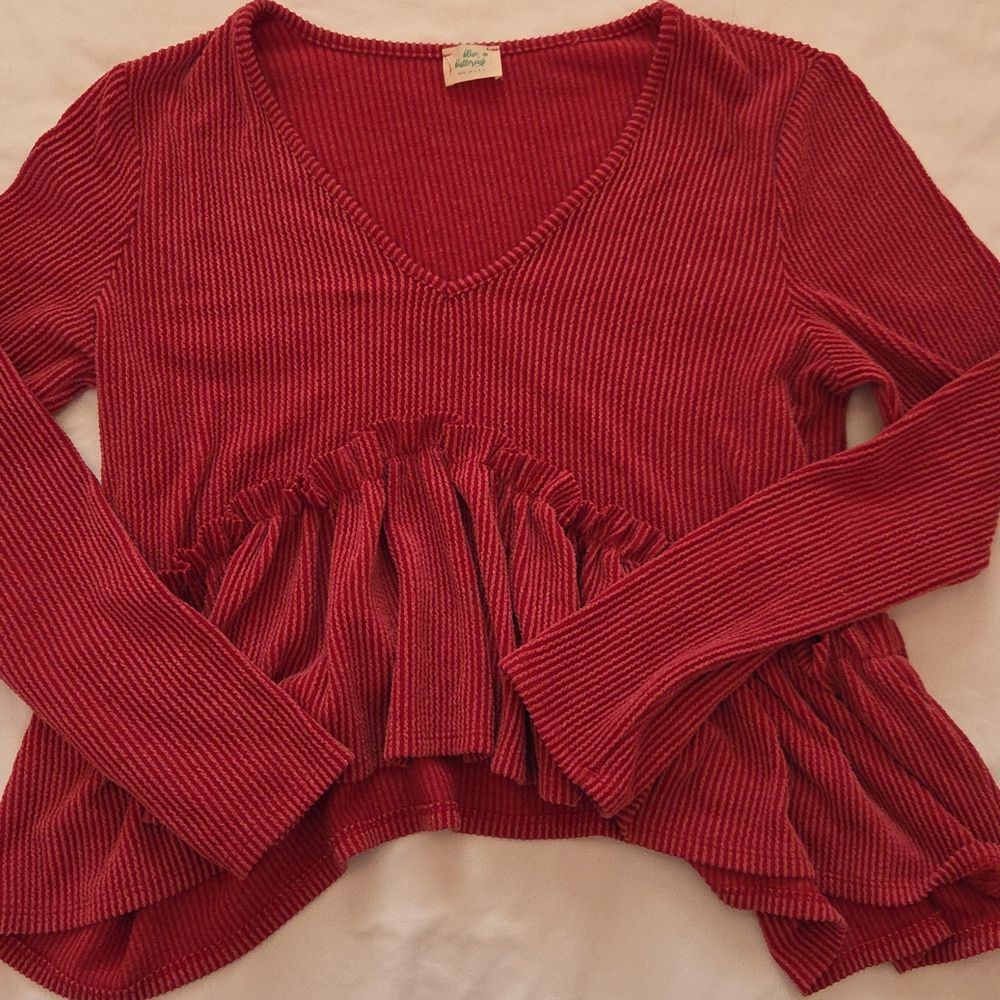 Blue Buttercup V Neck Long Sleeve Textured Top Size XL